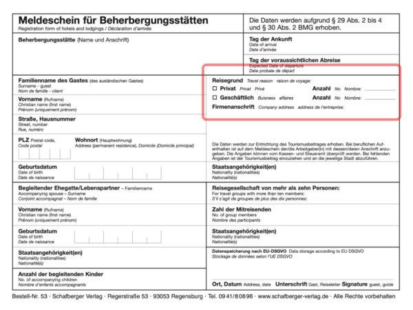 Meldeschein DIN A5 Tourismusabgabe – Bild 3